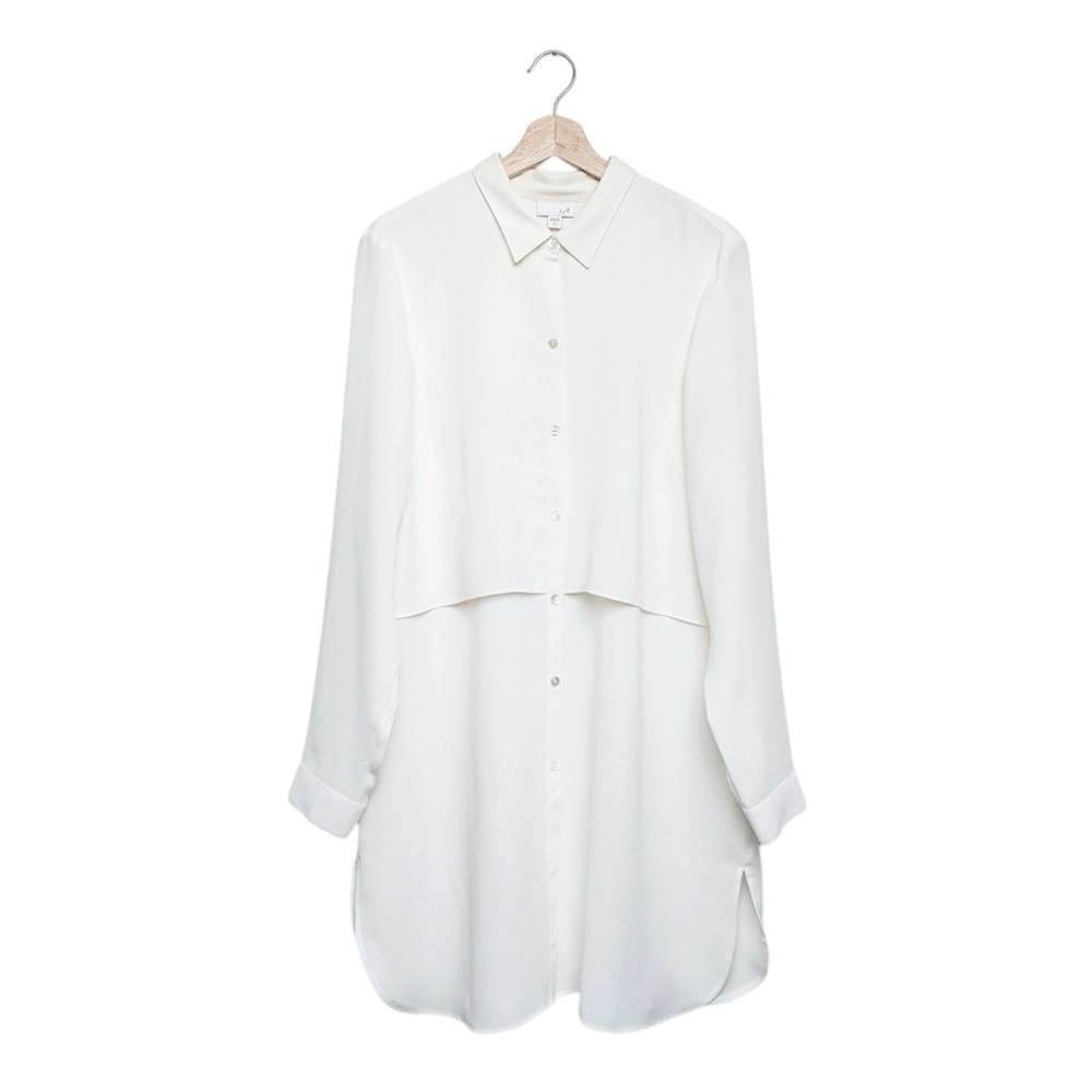 cream white long sleeve button shirtdress • large tall minimalist